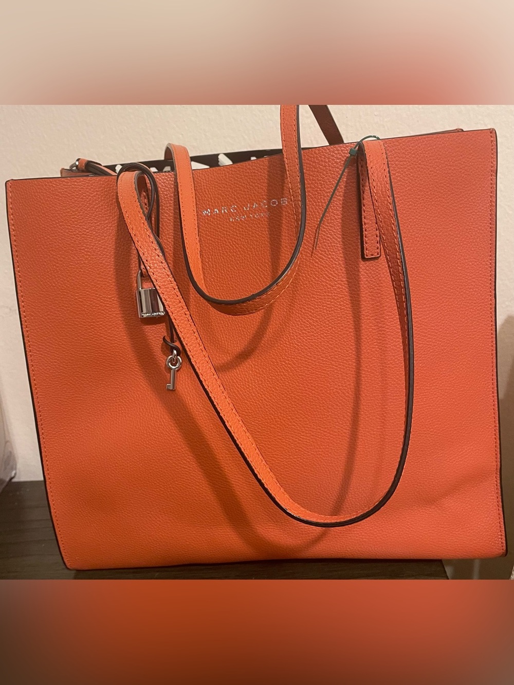 Marc Jacobs Bright Orange Leather Tote with Shoulder Strap